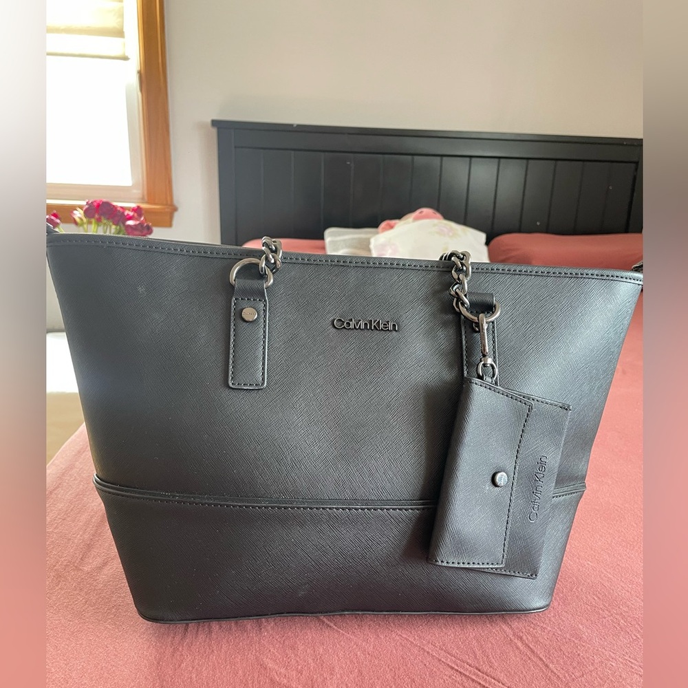 Calvin Klein Black Tote with Silver Chain Handles